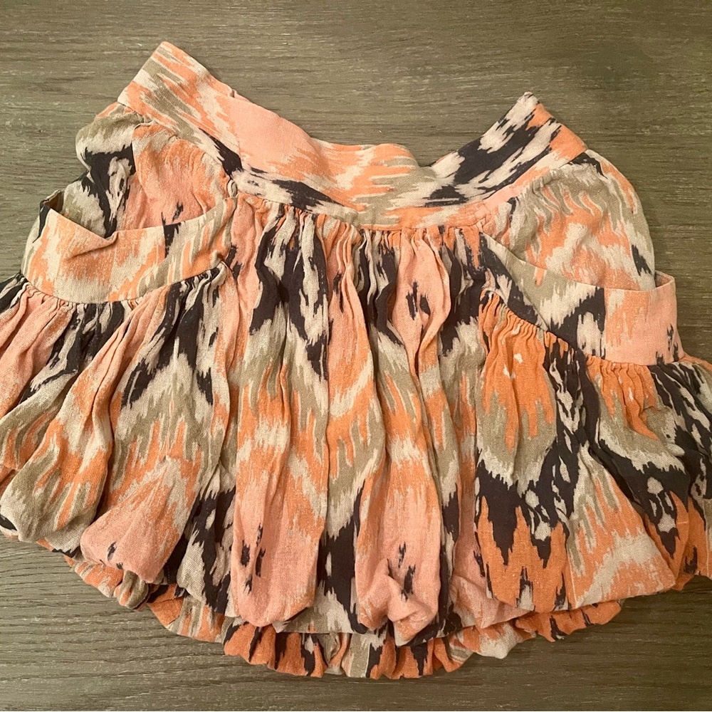All Saints Spitalfields Abstract Mini Bubble Skirt Orange Tan Silk Blend-8